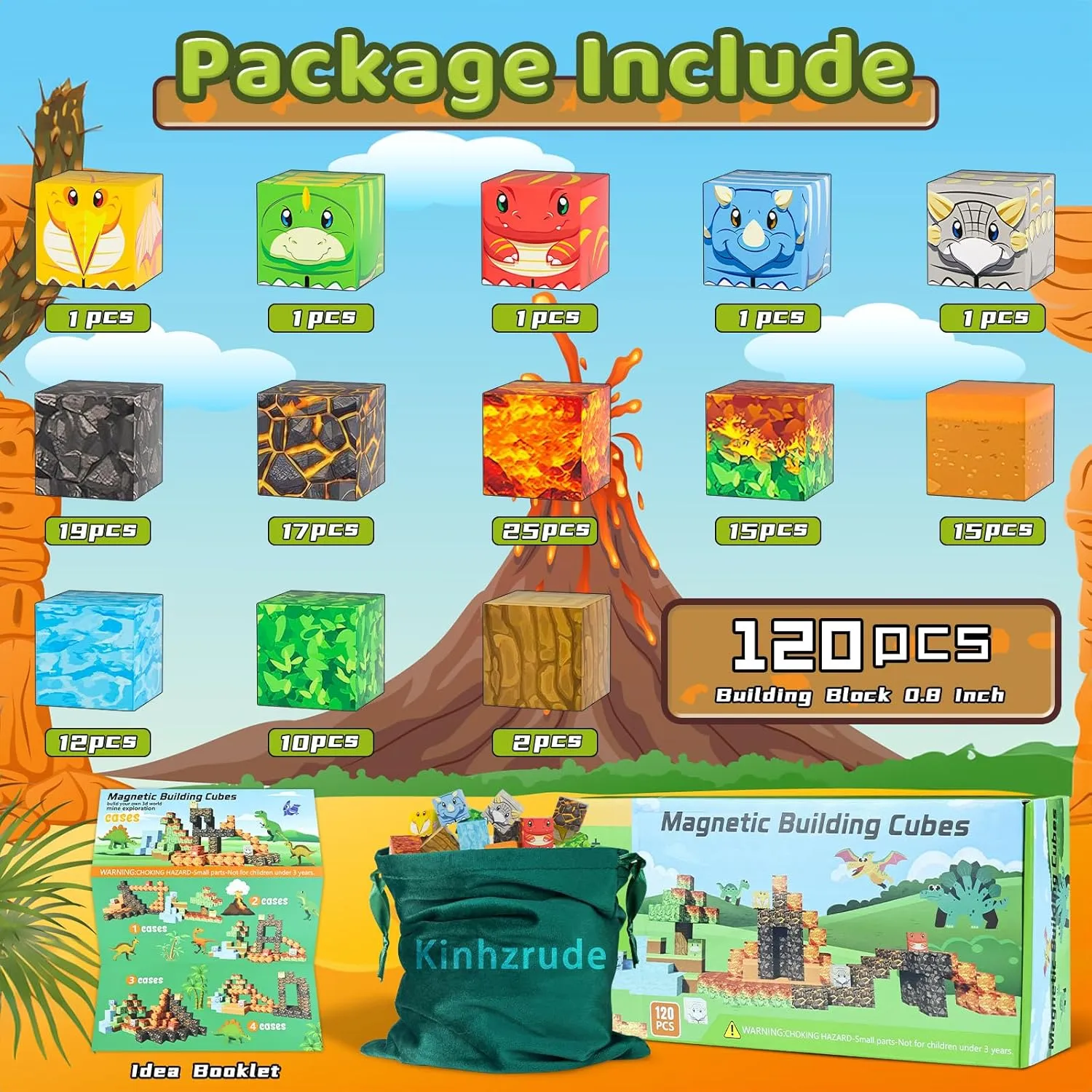 Magnetic Blocks - 120PCS Toy Build Set, Magnetic Building Blocks STEM Sensory Toys, Creative Kids Gift for 3  Year Old Boys Girls (Dinosaur)