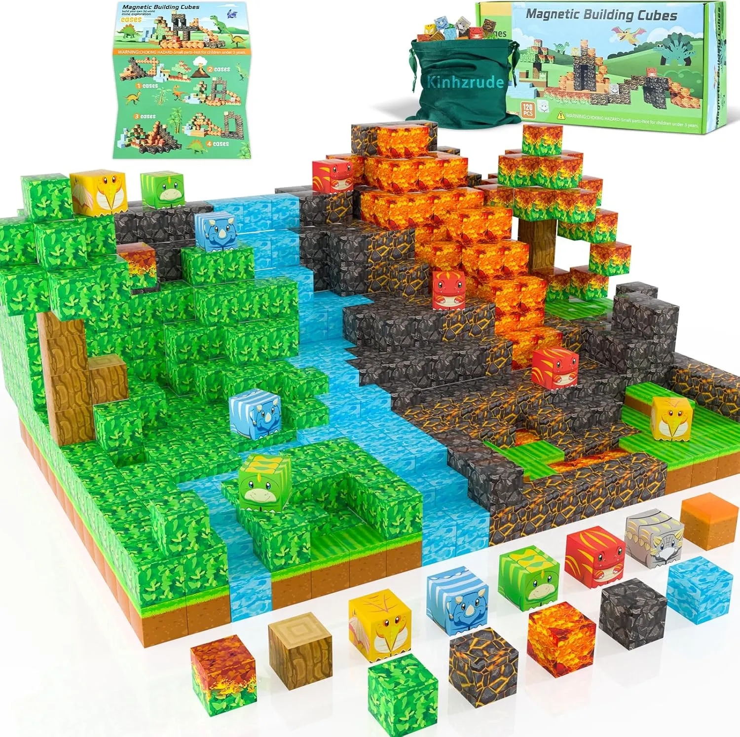 Magnetic Blocks - 120PCS Toy Build Set, Magnetic Building Blocks STEM Sensory Toys, Creative Kids Gift for 3  Year Old Boys Girls (Dinosaur)