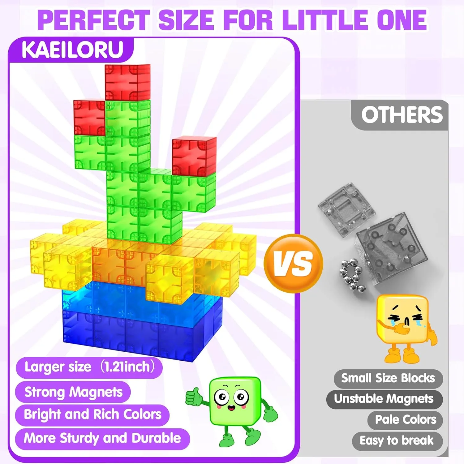 Magnetic Blocks - 32pcs Translucent Magnetic Building Blocks for Toddlers 1-3, STEM Rainbow Magnet Cubes for Kids Ages 2-4, Magnet Toys for Kids 3-5, Christmas Birthday Gifts for Girls & Boys
