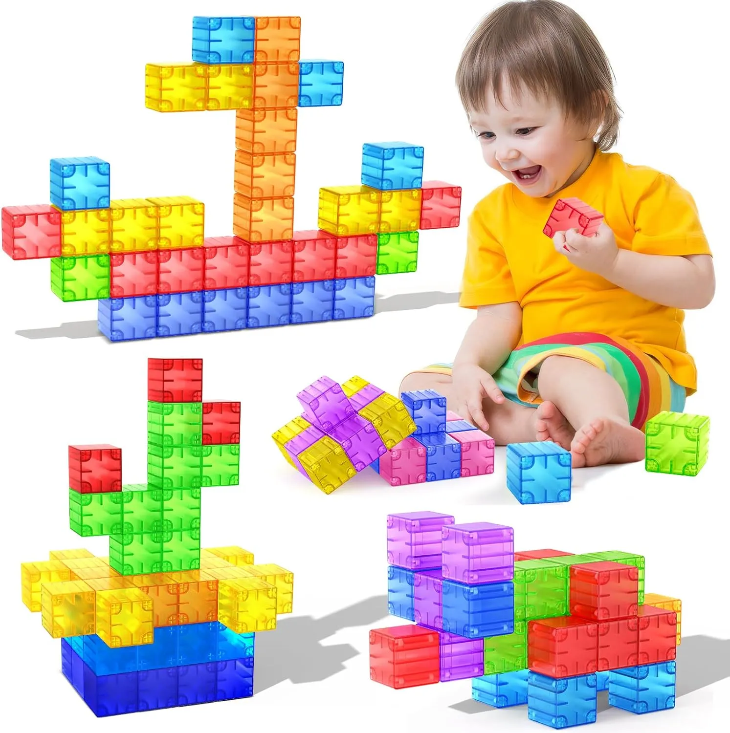 Magnetic Blocks - 32pcs Translucent Magnetic Building Blocks for Toddlers 1-3, STEM Rainbow Magnet Cubes for Kids Ages 2-4, Magnet Toys for Kids 3-5, Christmas Birthday Gifts for Girls & Boys