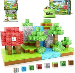 Magnetic Blocks-Build Mine Magnet World Edition, Magnetic Toys for Boys & Girls Age 3-4 4-5 6-8,STEM Montessori Sensory Toys for Toddlers Gifts for 3  Years Old,48PCS Fidget 1" Cubes Construction Toy