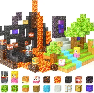 Magnetic Blocks - Build Mine Magnet World Magic Portal Forest Edition, Magnet Building Blocks Kids Toys for Ages 5-7 Toddler Toys Creative Sensory for 3  Years Old Boys Girls Kids Games Gifts