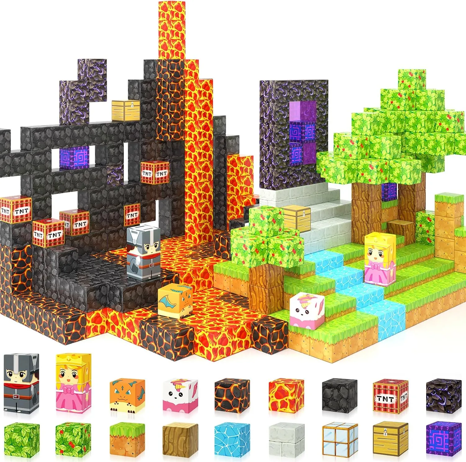 Magnetic Blocks - Build Mine Magnet World Magic Portal Forest Edition, Magnet Building Blocks Kids Toys for Ages 5-7 Toddler Toys Creative Sensory for 3  Years Old Boys Girls Kids Games Gifts