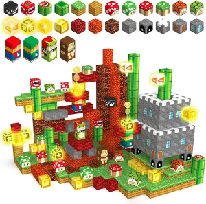 Magnetic Blocks Building Toys, 1" Light Up Building Blocks Magnet Cubes for Toddlers Boys Girls 3 , Build Game Adventure Scenes STEM Sensory Construction Toys
