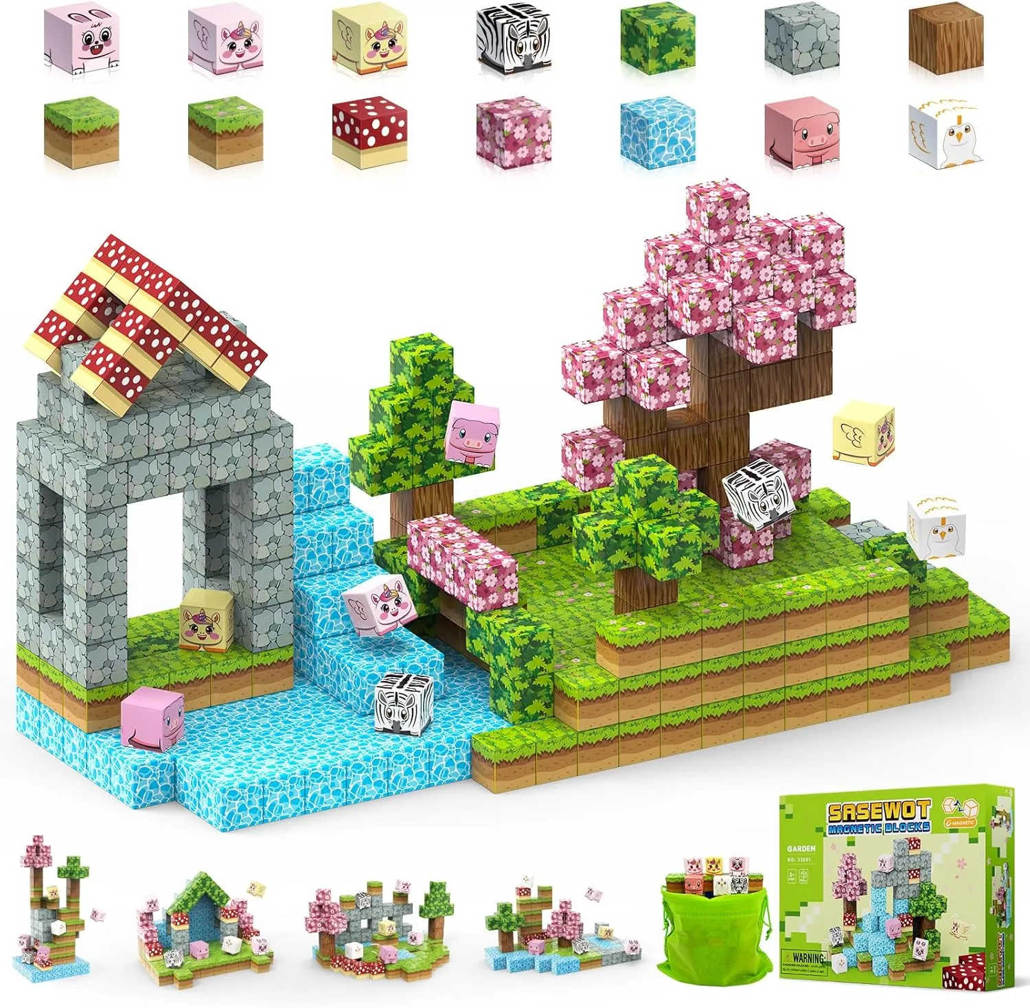Magnetic Blocks Building Toys,108PCS Magnetic Building Blocks,Magnets Cubes Garden Set,Toddler STEM Sensory Construction Toys 3 4 5 6 7 Girls Boys Christmas Birthday Gifts for 3  Years Old Kids