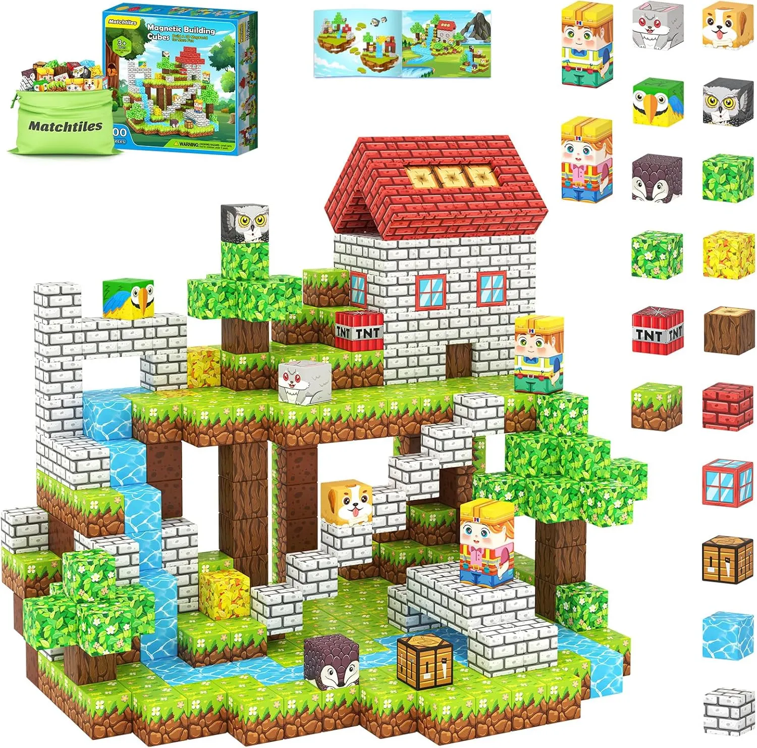 Magnetic Blocks with Forest Animals Toys, Build Mine Magnet World Set, Magnetic Tiles Building for Boys & Girls Age 4-8 5-7, STEM Montessori Sensory Toys for Toddlers Kids Gifts for 3  Years Old