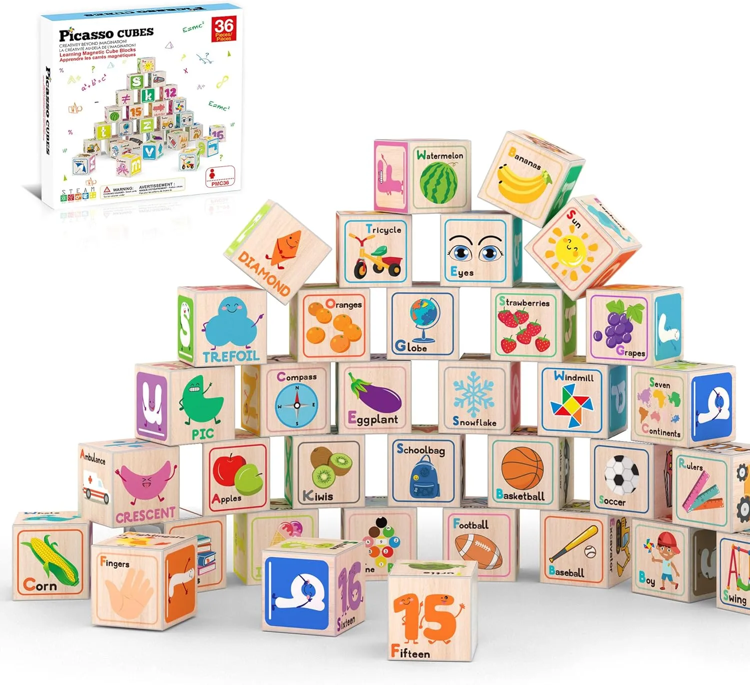 Magnetic Cubes Magnet Building Block Sensory Activity Center 1" Puzzle Cube 216 Pattern Early Education Toy Letter Alphabet Number Shape STEAM Learning Blocks Boy Girl Toddlers 3  Montessori