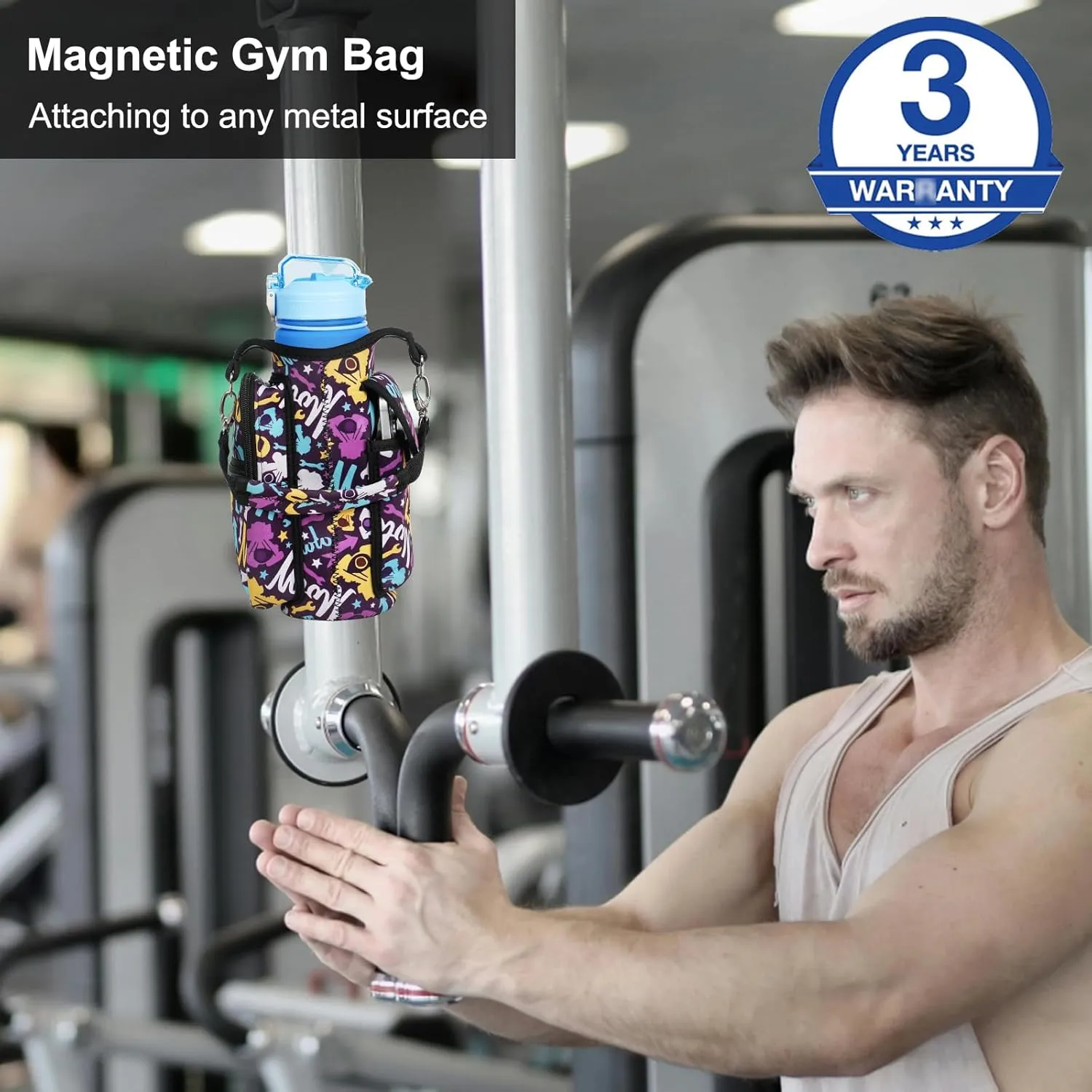 Magnetic Gym Bag with 27 oz Gym Bottle, Water Bottle Holder Pouch Carrier Bag with Adjustable Strap, Side Pockets, for Outdoor Workout