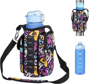 Magnetic Gym Bag with 27 oz Gym Bottle, Water Bottle Holder Pouch Carrier Bag with Adjustable Strap, Side Pockets, for Outdoor Workout