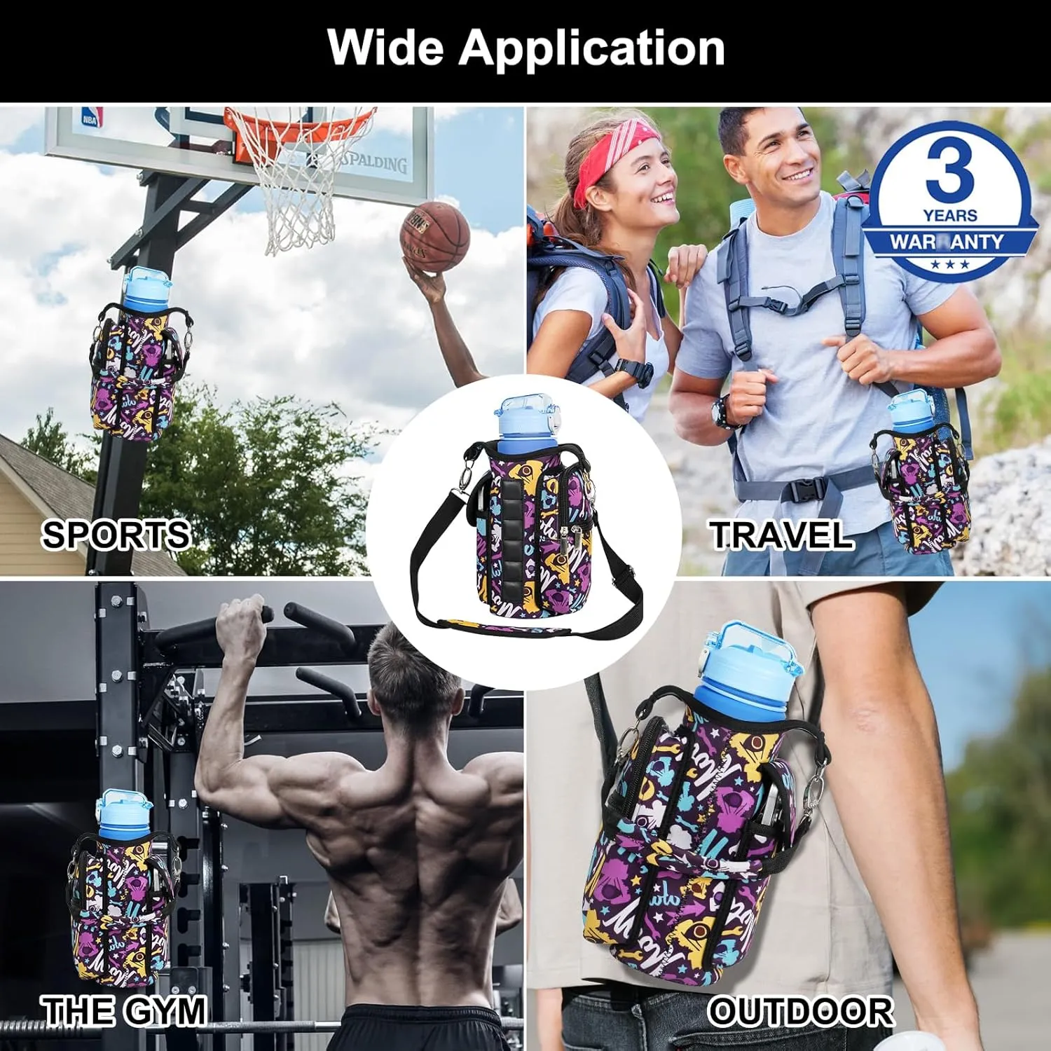 Magnetic Gym Bag with 27 oz Gym Bottle, Water Bottle Holder Pouch Carrier Bag with Adjustable Strap, Side Pockets, for Outdoor Workout