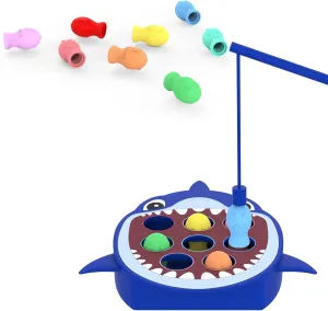 Magnetic Shark Fishing Game for Toddlers – 100% Silicone Toy with 8 Colorful Fish & Magnetic Rod – Safe, BPA-Free, Soft Educational Toy for Kids Ages 3 , Develops Fine Motor Skills & Color Recognition