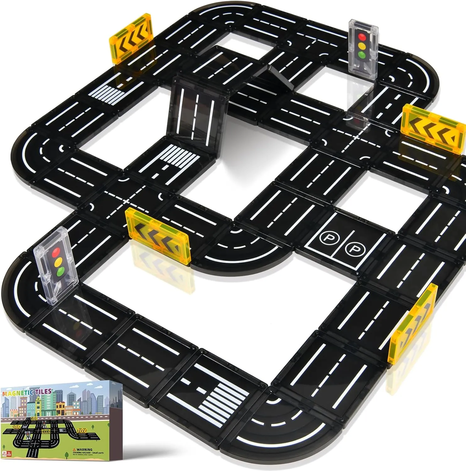 Magnetic Tiles Road Expansion Pack, Magnetic Building Blocks Construction Toys for 3 Year Old Boys Girls, Kids Toy Montessori Toys for Toddler.