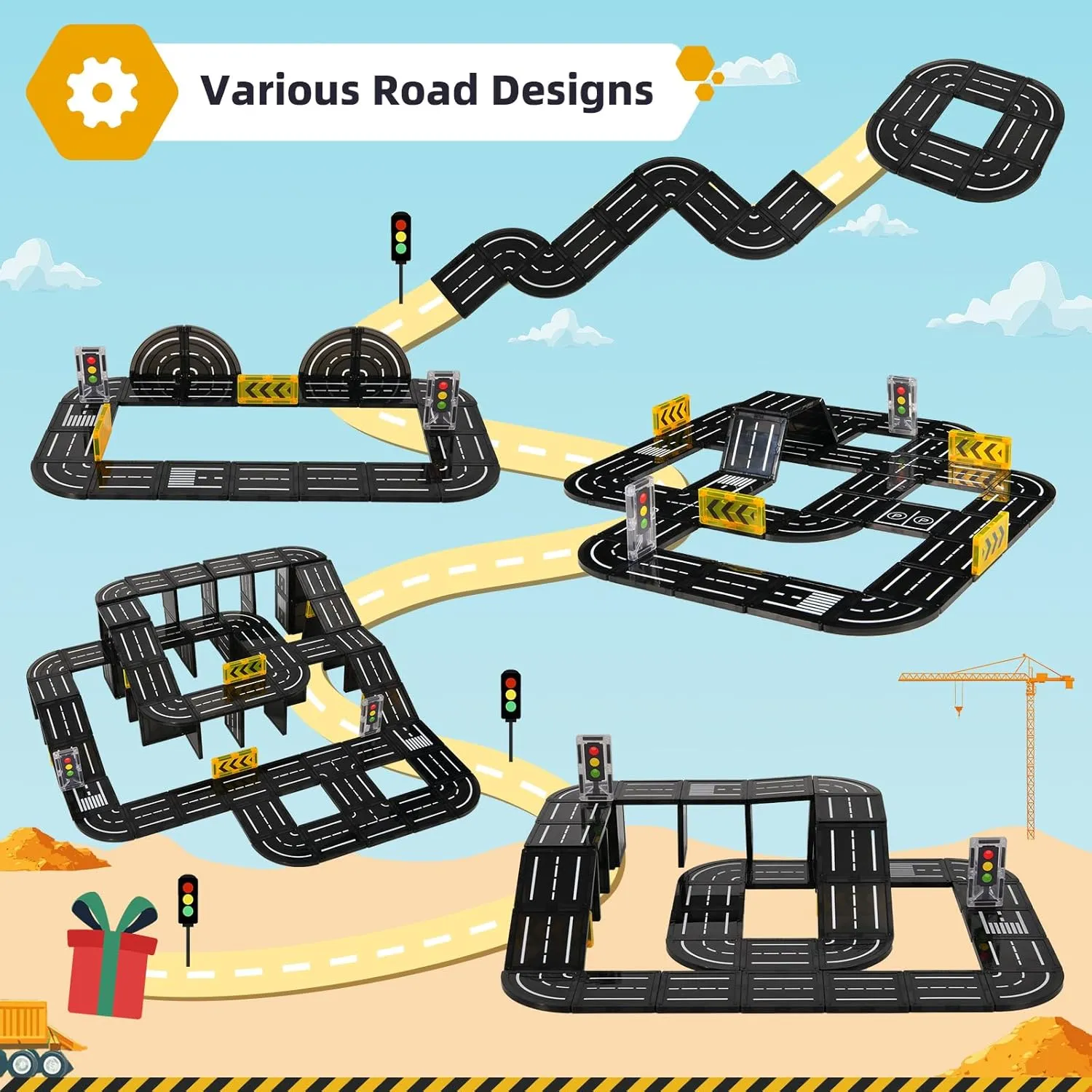 Magnetic Tiles Road Expansion Pack, Magnetic Building Blocks Construction Toys for 3 Year Old Boys Girls, Kids Toy Montessori Toys for Toddler.