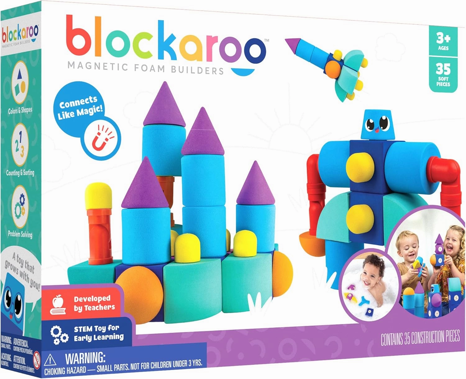 Magnetic Foam Blocks – STEM Preschool Toys for Children, Toddlers, Boys and Girls, The Ultimate Bath Toy – Castle Set, Bath Building Blocks, Engineering Toys for Kids 3-7