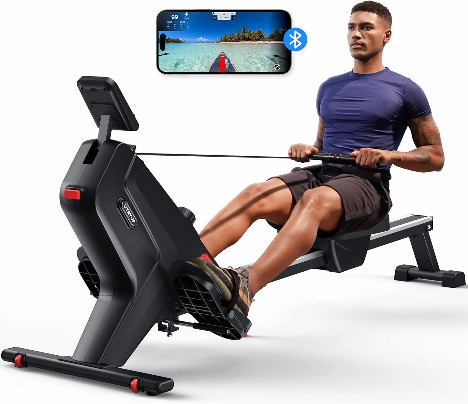 Magnetic Rowing Machines for Home (R05), Water Rowing (R10), 16 Levels of Quiet Resistance Foldable Compact Rowing Machine 350 LB Weight Capacity with Bluetooth, App Supported, Tablet Holder