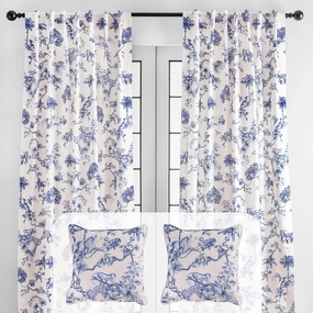 Maison d' Hermine Bonobo - Blue Bundle Set – 100% Cotton Curtains (96 Inch x 50 Inch, 2 Panels) & 2 Decorative Pillow Covers (18 Inch x 18 Inch)