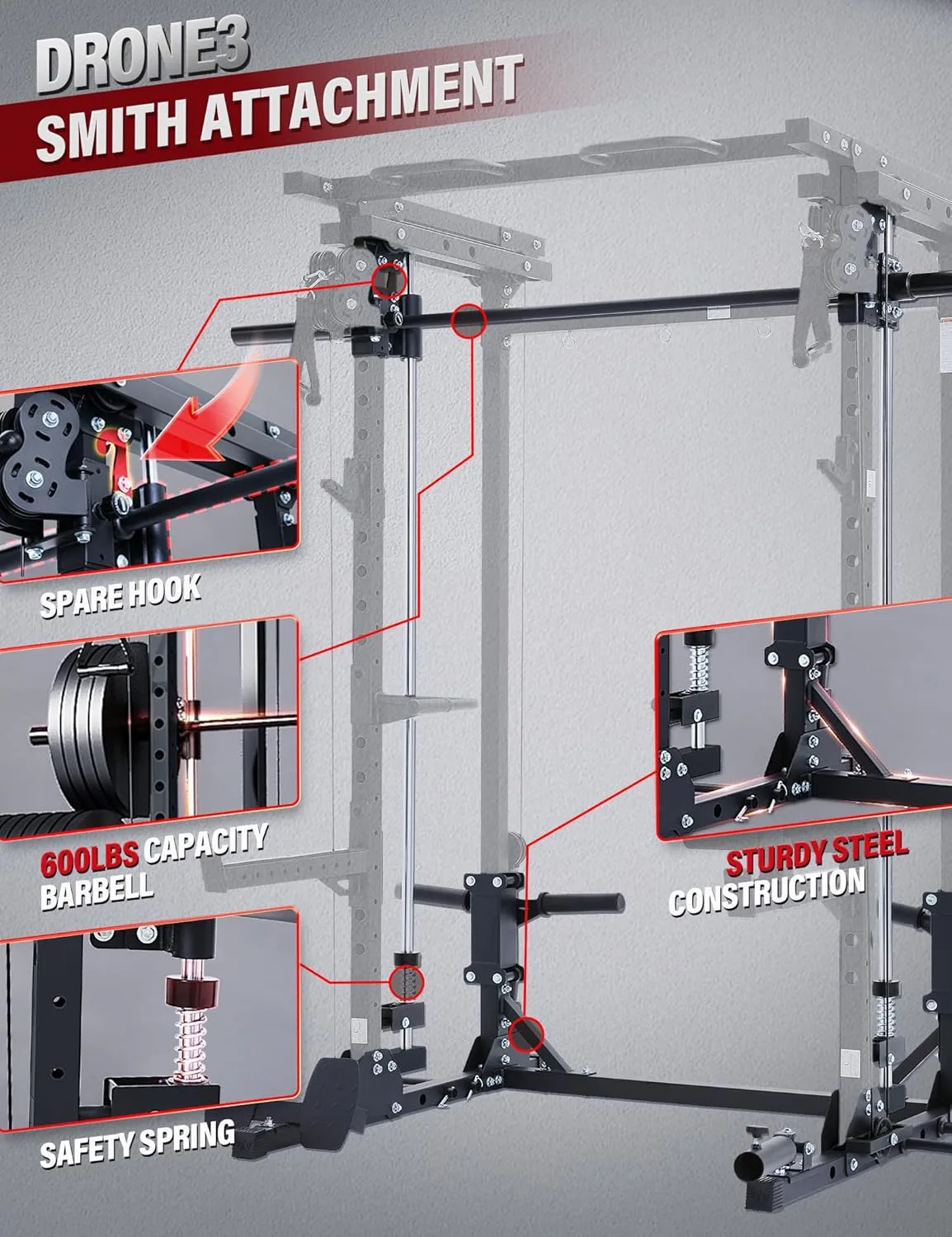 Major Fitness Drone3 Smith△ Machine – All-in-One Home Gym Squat Rack with Weight Bar, Cable Crossover Machine – Heavy-Duty Fitness Equipment for Strength Training and Full-Body Workouts