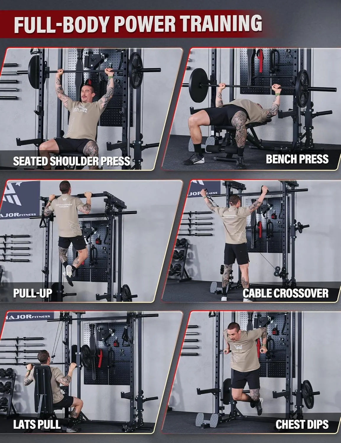 Major Fitness Drone3 Smith△ Machine – All-in-One Home Gym Squat Rack with Weight Bar, Cable Crossover Machine – Heavy-Duty Fitness Equipment for Strength Training and Full-Body Workouts