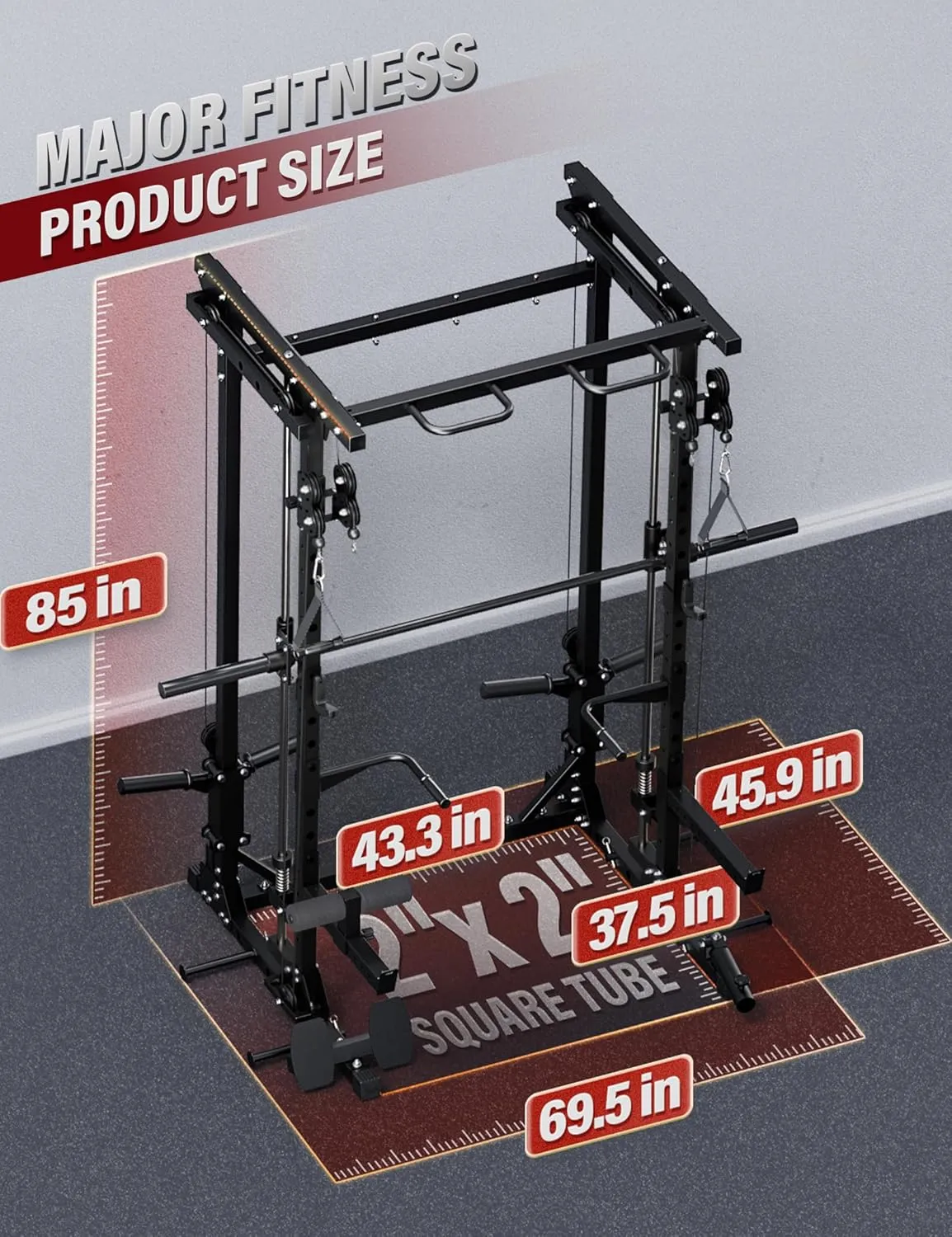 Major Fitness Drone3 Smith△ Machine – All-in-One Home Gym Squat Rack with Weight Bar, Cable Crossover Machine – Heavy-Duty Fitness Equipment for Strength Training and Full-Body Workouts