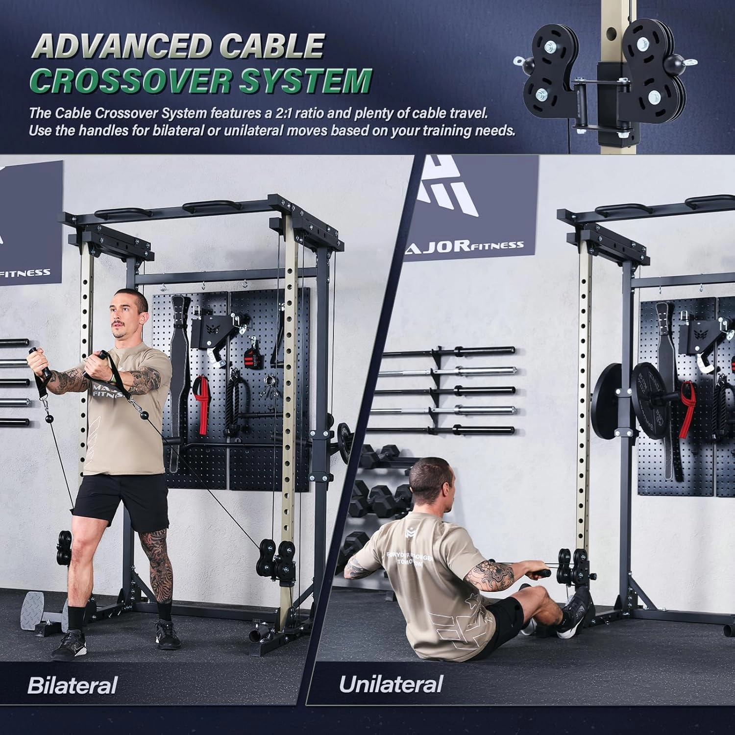 MAJOR FITNESS Drone3 Power Cage - Multi-Function Power Rack for Home Gym, Squat Rack with Pull-up Bar, Cable Crossover System, J-Hooks, for Strength Training, Heavy-Duty Steel Construction