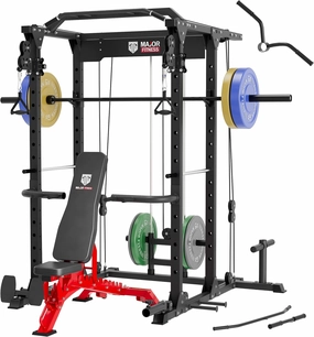 MAJOR FITNESS PLM03 Power Rack - 1400LBS Home Gym with Cable Crossover, Pull-Up Bar & Landmine, Strength Training Equipment