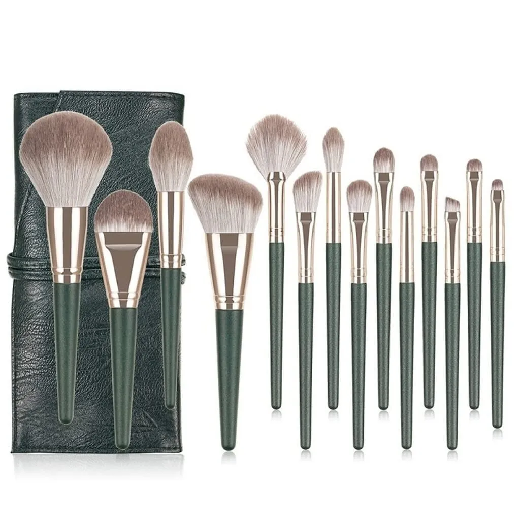 Makeup Brushes 14pcs Professional Brush Set Green Soft Powder Foundation Face Eye Brow Shadow