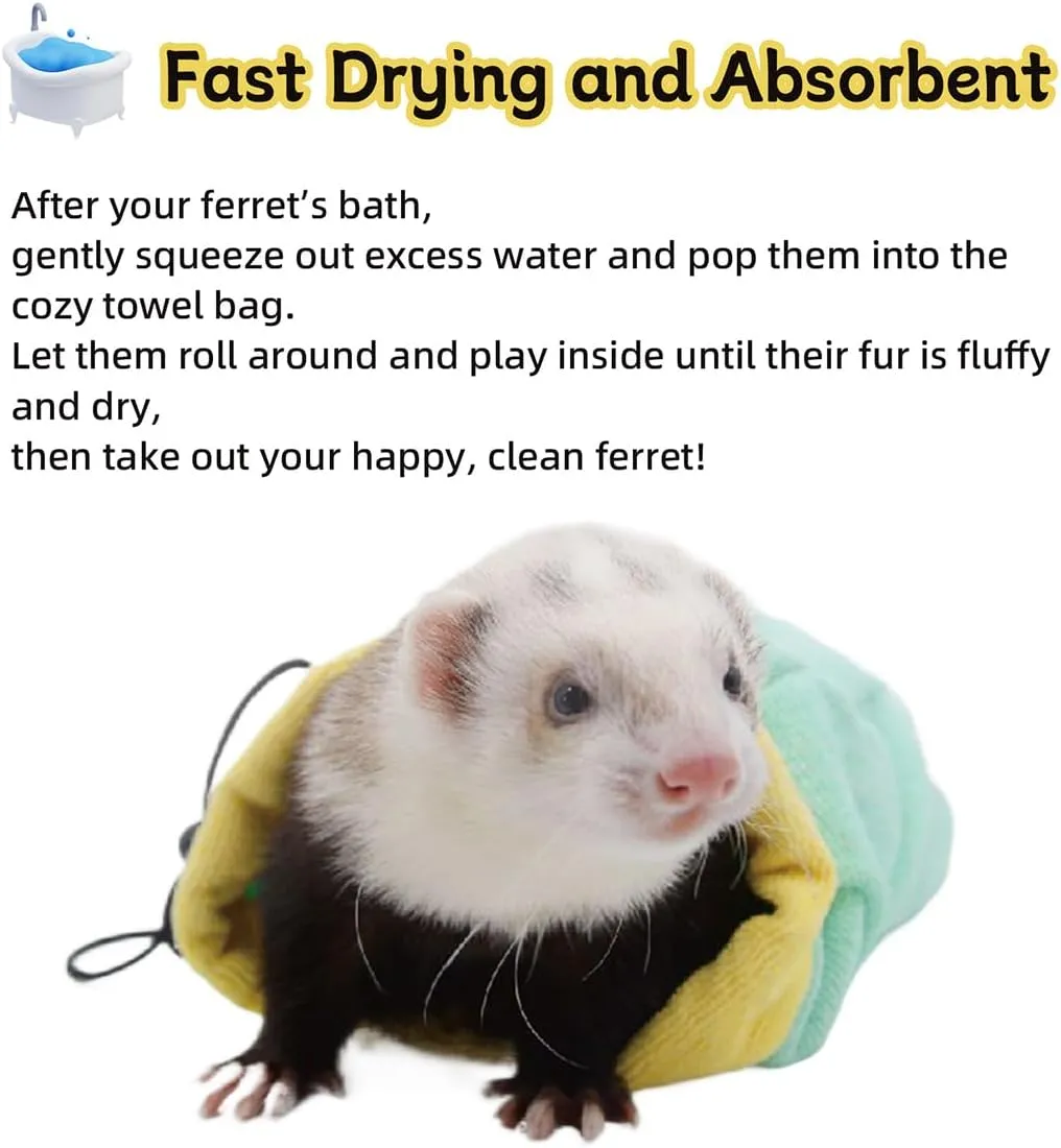 MANON ROSA Ferret Bath Towel Bag - Fast Drying Absorbent Bathrobe with Adjustable Drawstring Microfiber Towel for Small Animals Sugar Gliders Rats Hamster (Dark Green)