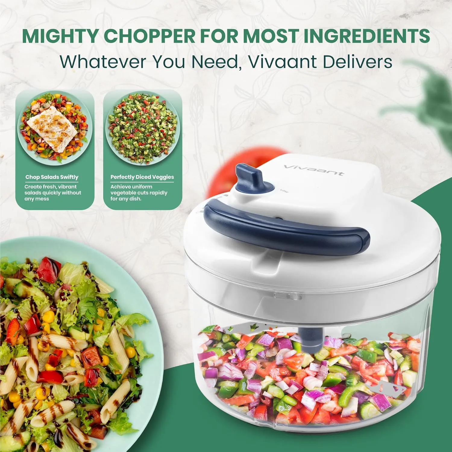 Manual Food Processor - 5 Cup (1.2L) Capacity Hand Pull String Garlic Chopper, Manual Food Chopper with Pull Functionality, Pull Chopper and Vegetable Cutter for Effortless Cooking