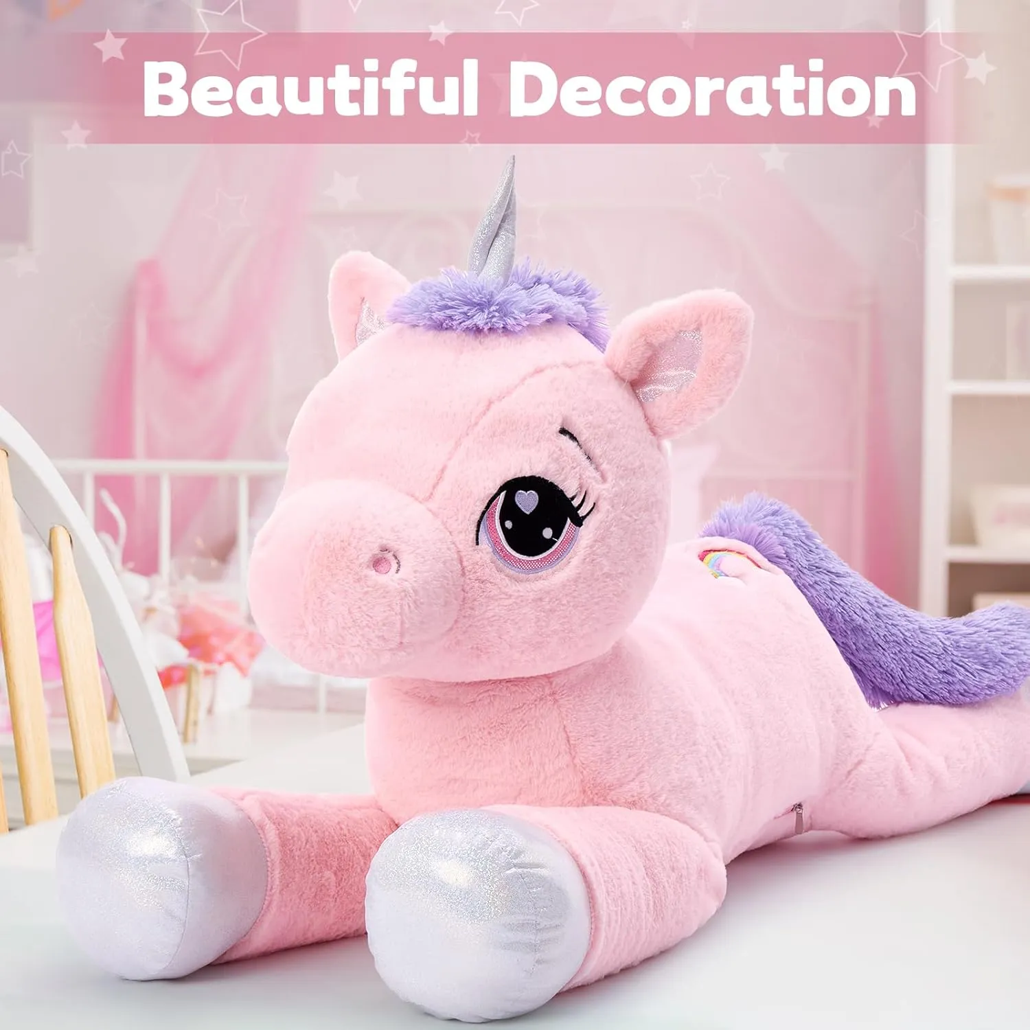 MaoGoLan 43" Big Unicorn Stuffed Animal, Giant Animal Plush Pillow Full of 5.4 Pounds of Cotton Large Unicorn Body Hugging Pillow for Girls Boys, Gift for Special Day
