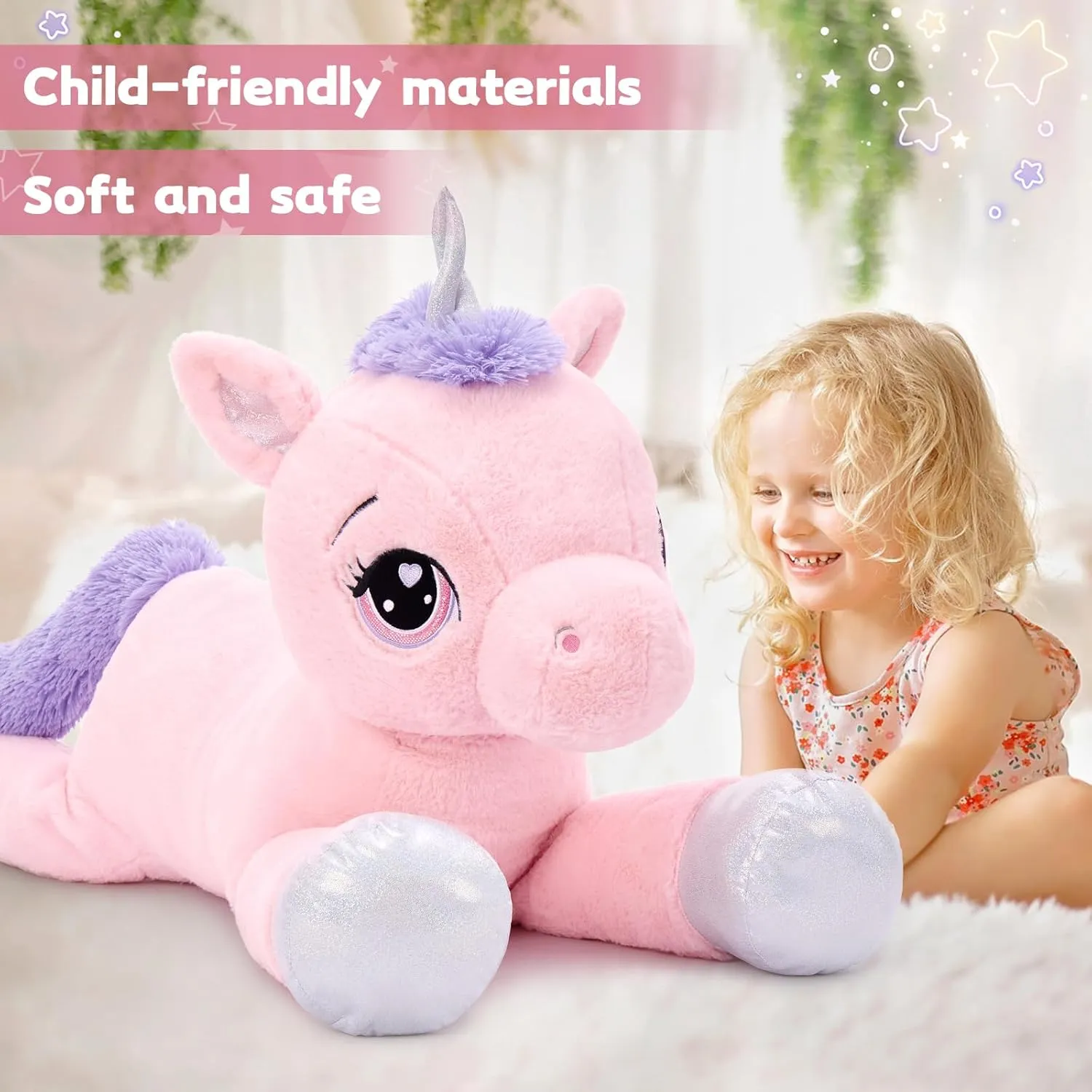 MaoGoLan 43" Big Unicorn Stuffed Animal, Giant Animal Plush Pillow Full of 5.4 Pounds of Cotton Large Unicorn Body Hugging Pillow for Girls Boys, Gift for Special Day