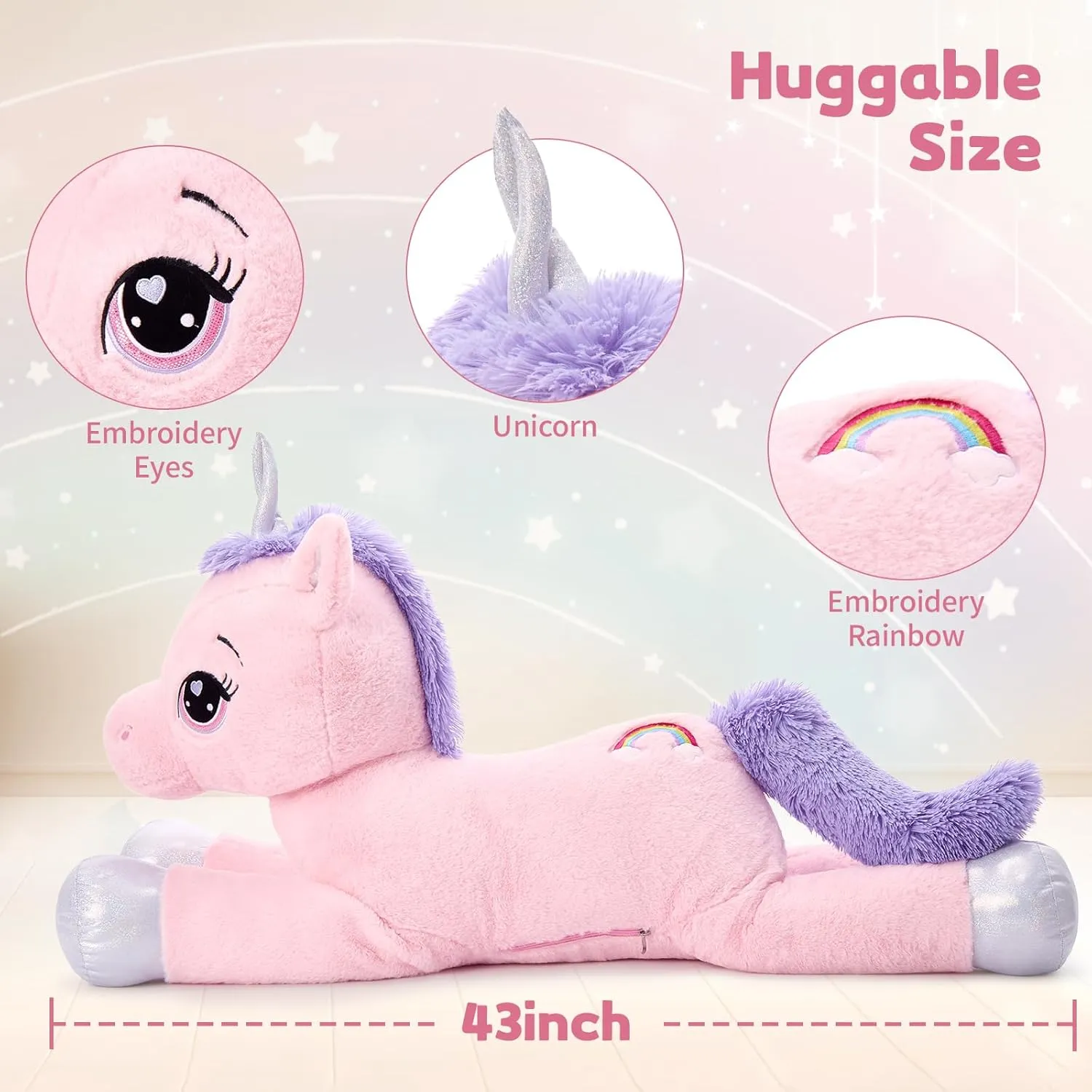 MaoGoLan 43" Big Unicorn Stuffed Animal, Giant Animal Plush Pillow Full of 5.4 Pounds of Cotton Large Unicorn Body Hugging Pillow for Girls Boys, Gift for Special Day
