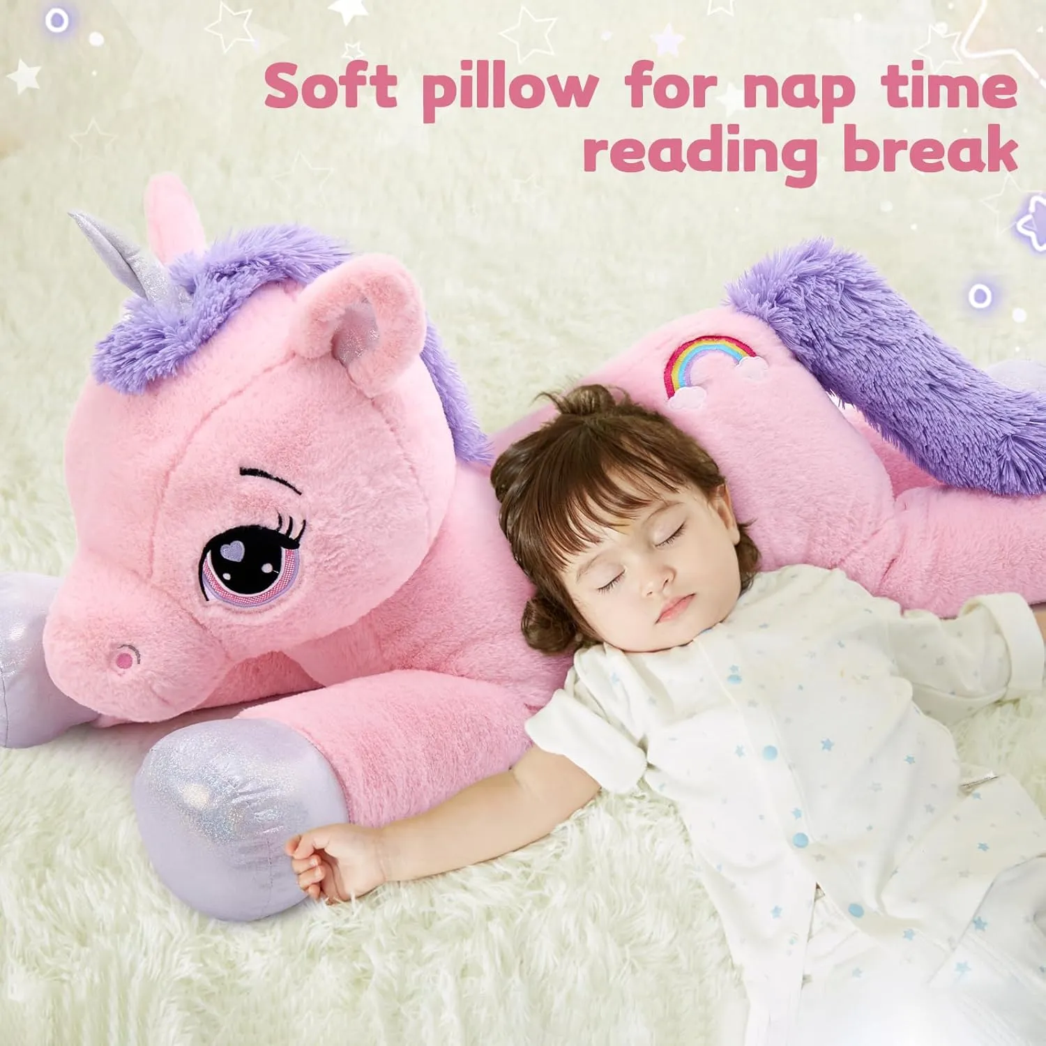 MaoGoLan 43" Big Unicorn Stuffed Animal, Giant Animal Plush Pillow Full of 5.4 Pounds of Cotton Large Unicorn Body Hugging Pillow for Girls Boys, Gift for Special Day