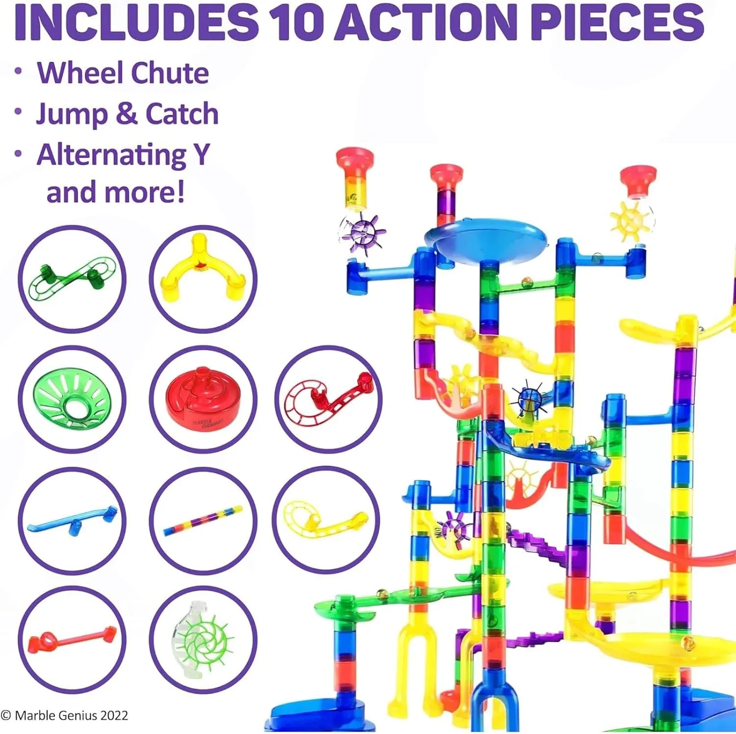 Marble Genius Marble Run Booster Set - 20 Pieces Total (Marbles Not Included), Construction Building Blocks Toys for Ages 3 and Above, with Instruction App Access, Add-On Set, Primary