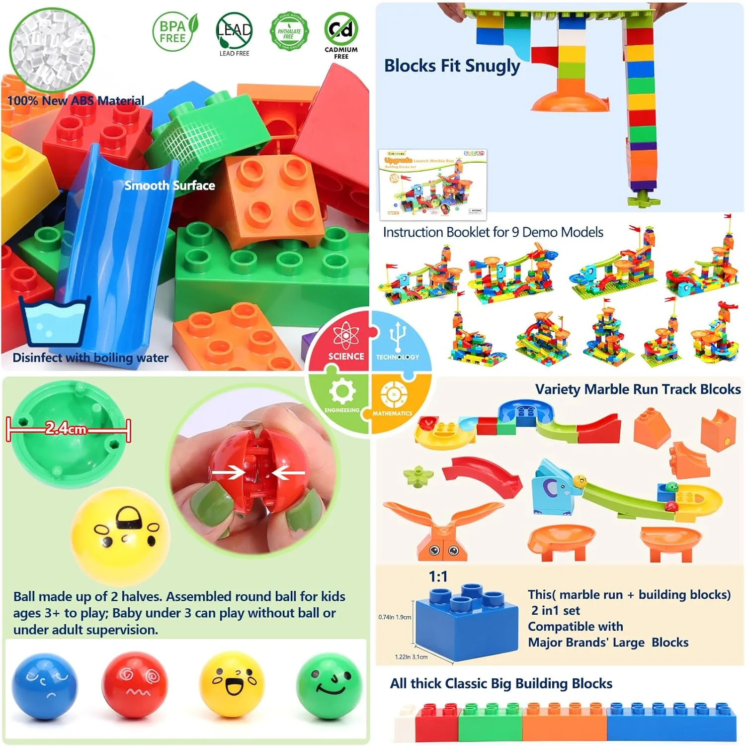 Marble Run Building Blocks: Upgrade Marbles Launcher Set Circular Fun Shot Game Variety Track Parts Compatible with Classic Large Bricks Birthday Gift for Boys Girls Toddler Aged 3,4,5,6,7,8 
