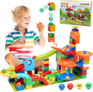 Marble Run Building Blocks: Upgrade Marbles Launcher Set Circular Fun Shot Game Variety Track Parts Compatible with Classic Large Bricks Birthday Gift for Boys Girls Toddler Aged 3,4,5,6,7,8 