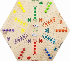 Marble Board Game Wooden Wahoo Double Side Painted Board Game with 6 Colors 36 Marbles 6 Dice for Adults Family Night Game, 6 and 4 Player