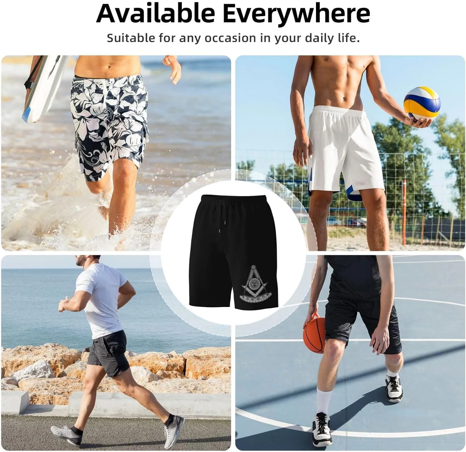 Masonic Past Master Universal Mens Swim Trunks Quick Dry Board Shorts 7" - Hawaii Beach Swimwear
