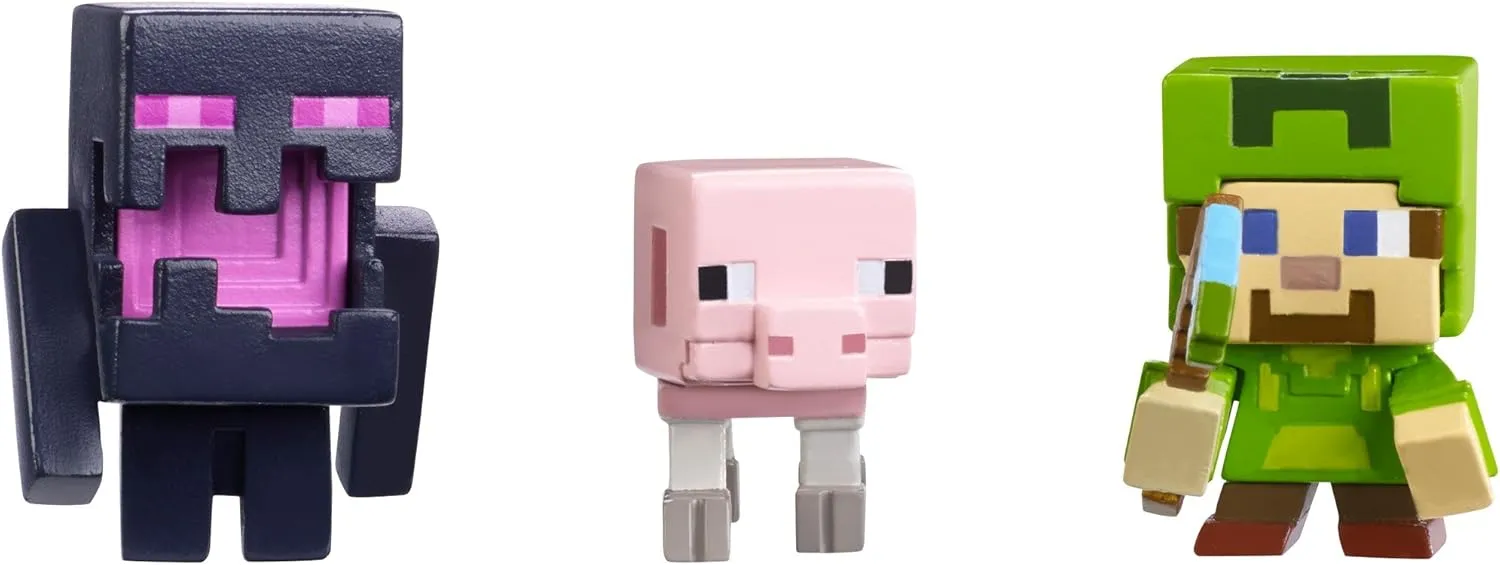 Mattel Minecraft Halloween Series Action Figure (3 Pack) - Steve with Hoodie, Skeleton Pig & Endereal
