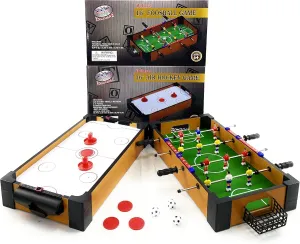 Matty's Toy Stop Deluxe Wooden 16" Mini Table Top Air Hockey (Extra Pucks) & Foosball (Soccer) (Extra Balls) Games Gift Set Bundle - 2 Pack