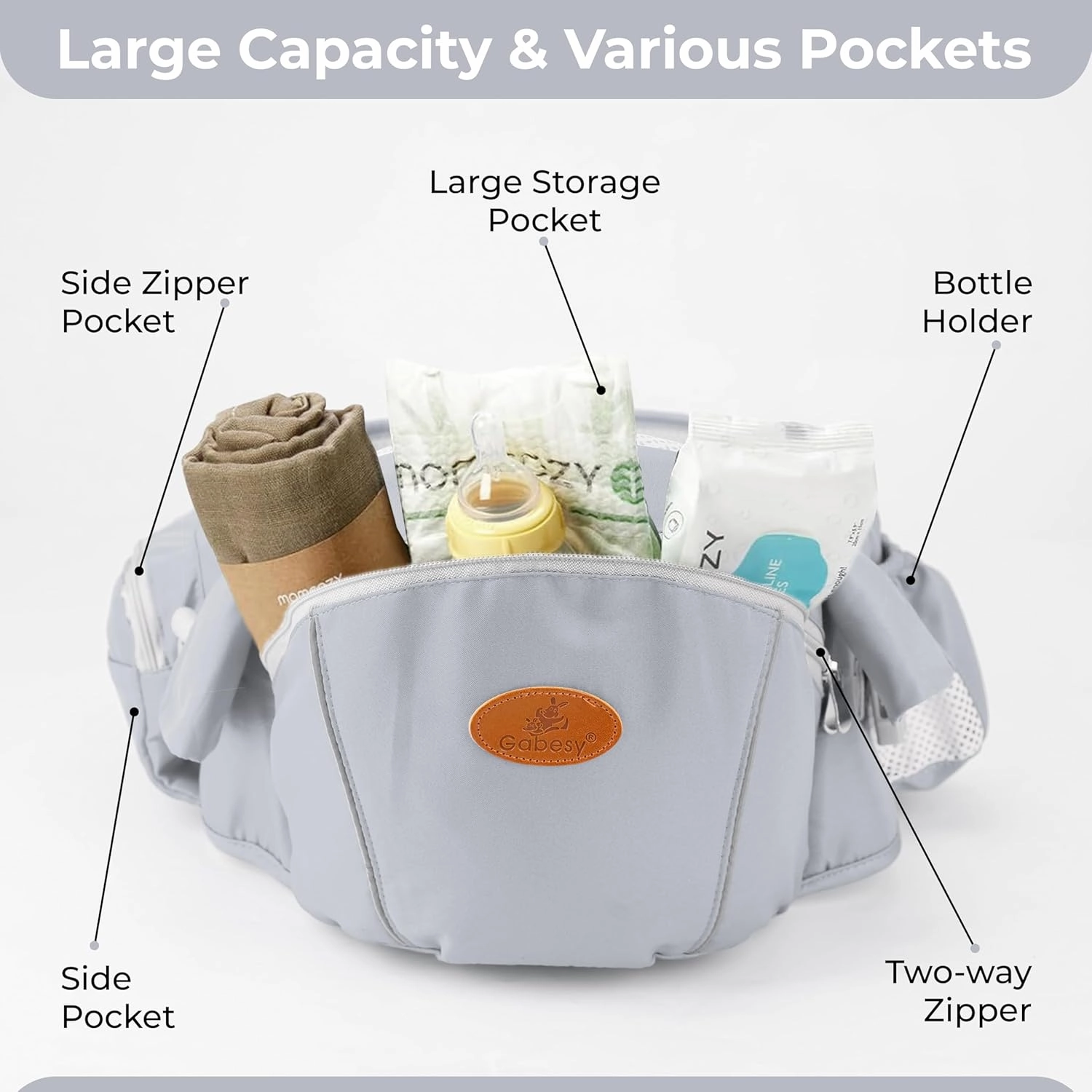 Maya Lilly Ultimate Baby Hip Seat Carrier - Baby Carrier Newborn to Toddler with Adjustable Fit, Premium Cotton Infant Hip Sling with Pockets, Ergonomic Toddler Holder - Gray