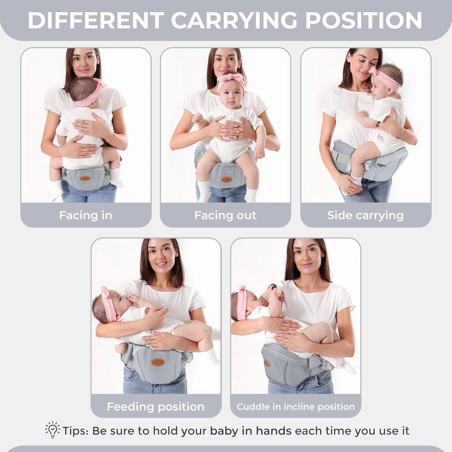 Maya Lilly Ultimate Baby Hip Seat Carrier - Baby Carrier Newborn to Toddler with Adjustable Fit, Premium Cotton Infant Hip Sling with Pockets, Ergonomic Toddler Holder - Gray