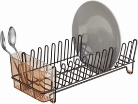 mDesign Dish Tray - Practical Draining Rack for Sink - Great Draining Rack - Up to 12 Plates and Cutlery - Bronze