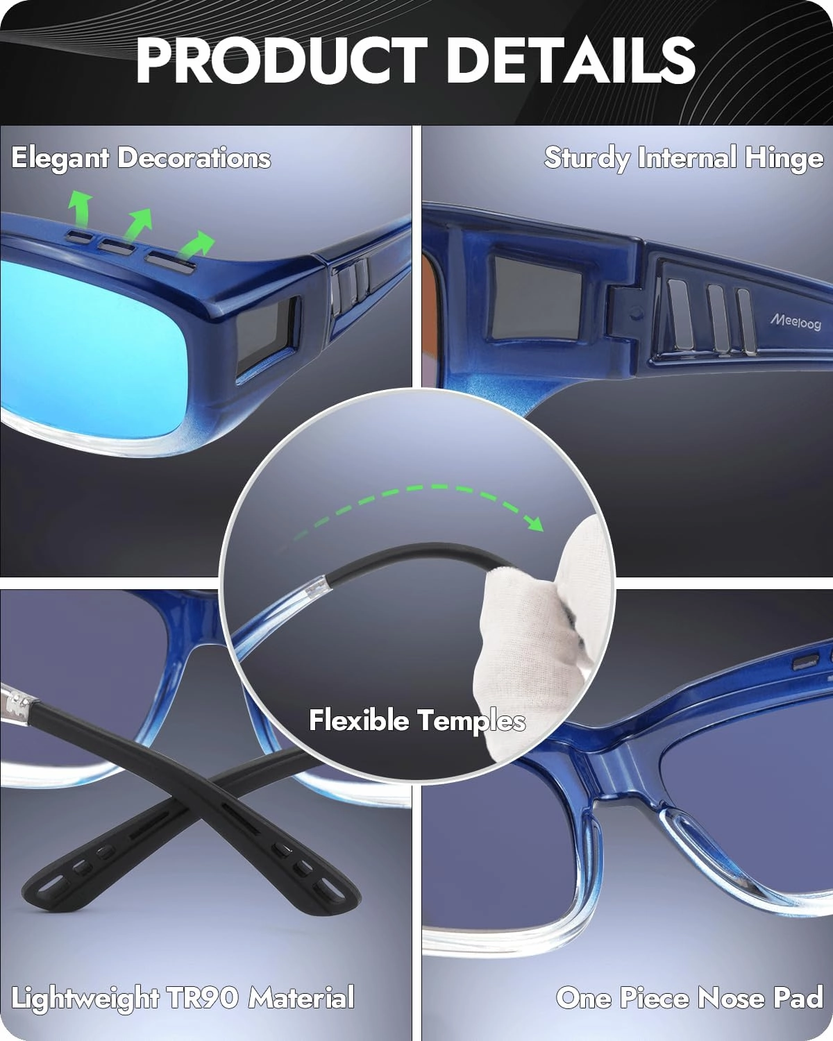 Meeloog Polarized Sports Sunglasses Fit Over Glasses for Men Women, Wrap Around UV Protection Shades Driving Cycling Fishing