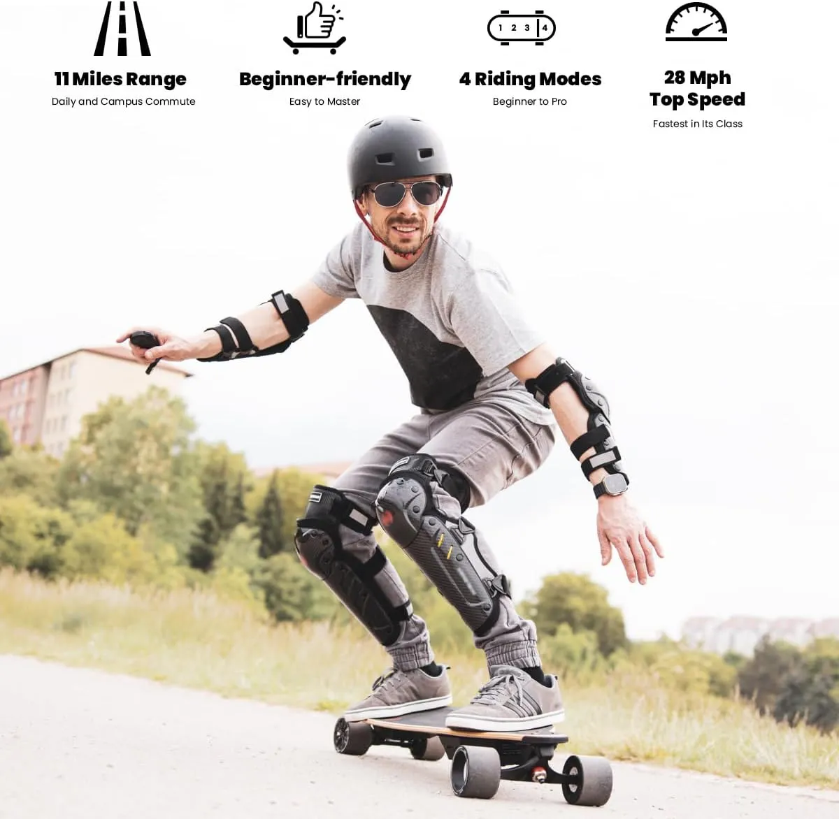 MEEPO Campus/V3 Max/V5/ENVY Electric Skateboard with Remote, Top Speed Up to 29 Mph, 4 Speed Smooth Braking, Easy Carry Handle Design, Suitable for Adults & Teens Beginners