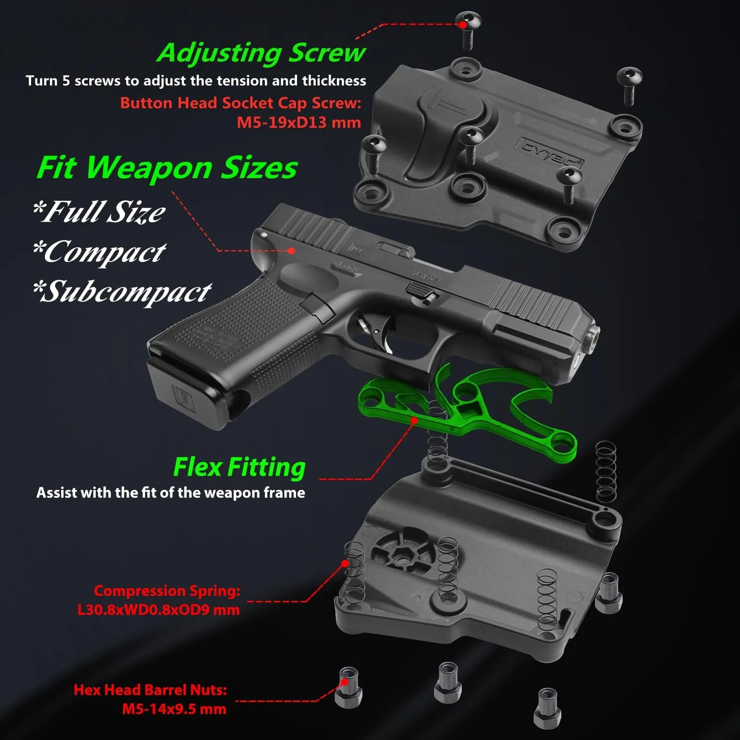Mega-Fit Paddle Holster, Fit Most Popular Full Size and Compact Pistols