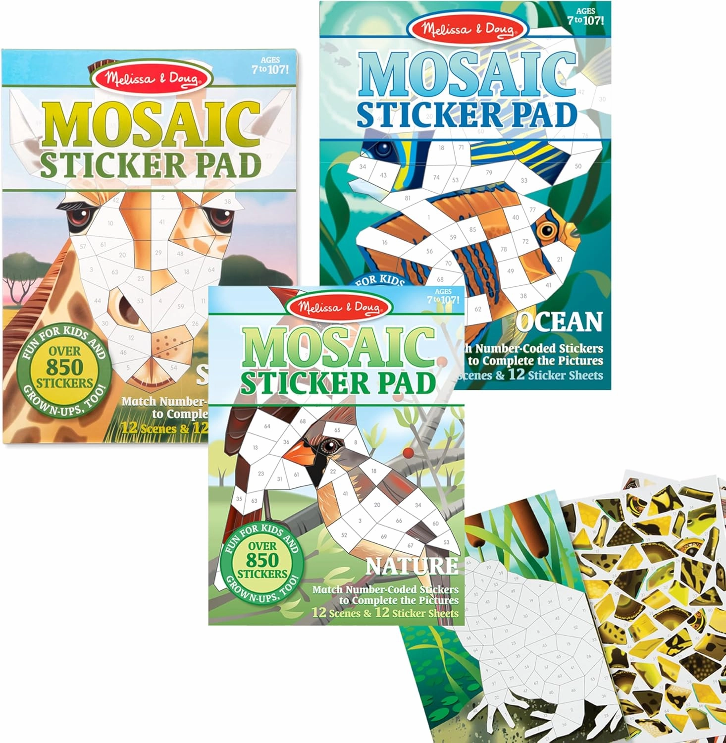 Melissa & Doug Mosaic Sticker Pad Ocean Animals (12 Color Scenes to Complete with 850  Stickers) - FSC-Certified Materials