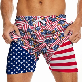 Men's Swim Trunks with Compression Liner 5" Inseam Mens Quick Dry Board Shorts with 4 Pockets for Beach Vacation