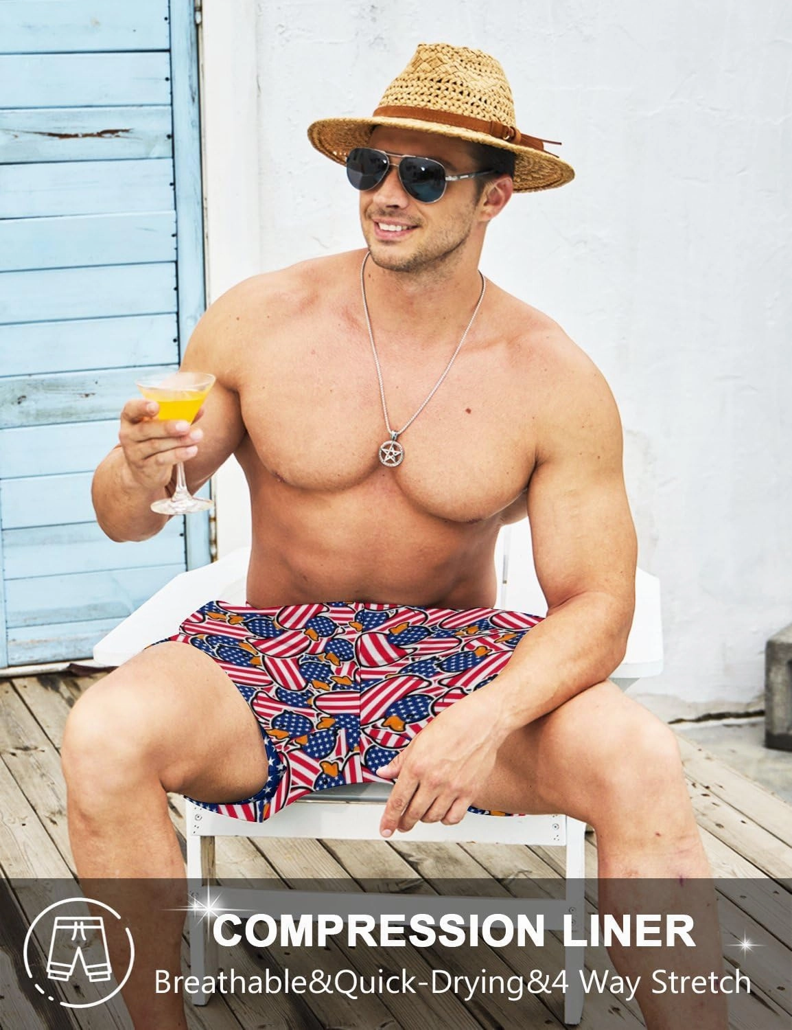 Men's Swim Trunks with Compression Liner 5" Inseam Mens Quick Dry Board Shorts with 4 Pockets for Beach Vacation