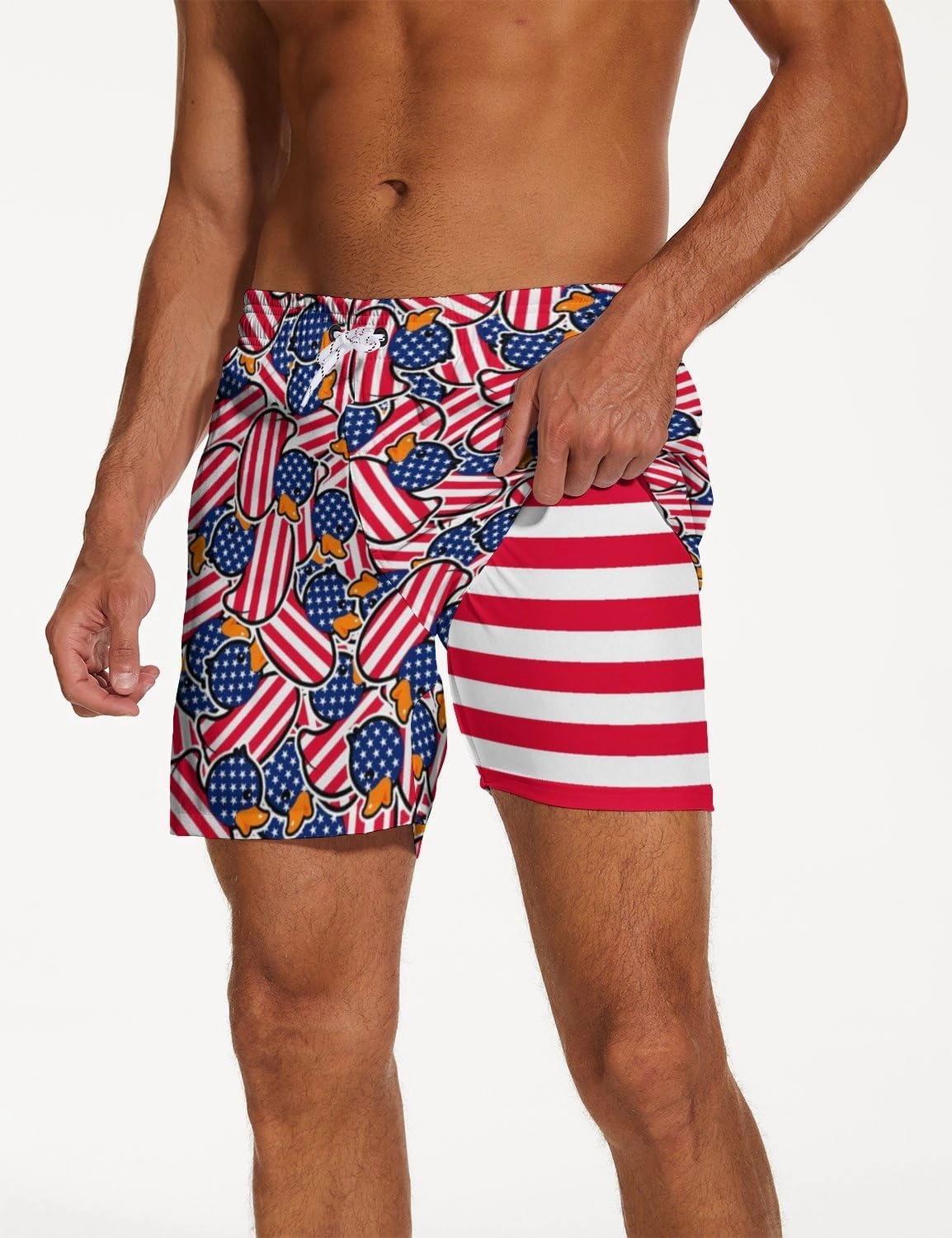 Men's Swim Trunks with Compression Liner 5" Inseam Mens Quick Dry Board Shorts with 4 Pockets for Beach Vacation