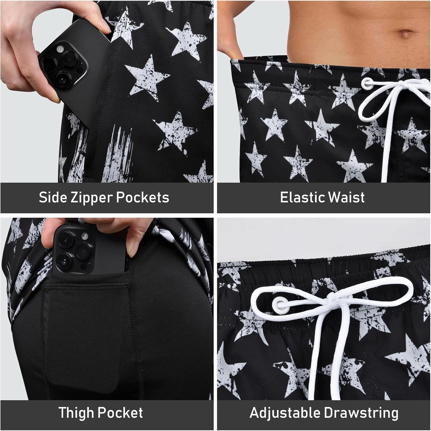 Men's Swim Trunks with Compression Liner Bathing Suits Swimwear Swimming Board Beach Shorts 7“ Quick Dry Swimsuit